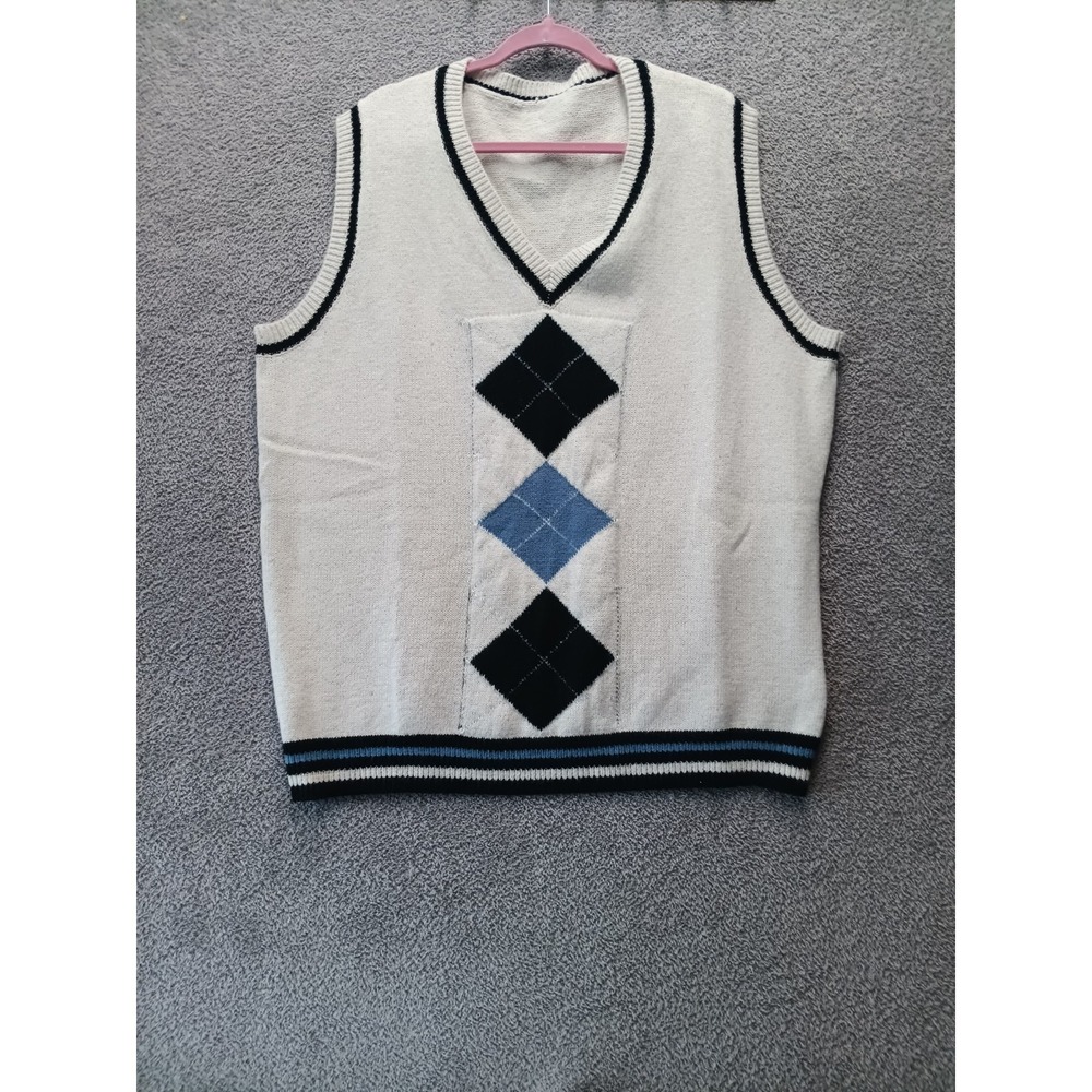 Argyle Knit Vest 2XL Cream Soft Golf Preppy